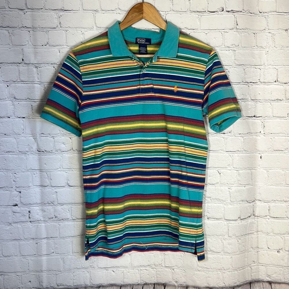 Vintage Polo Ralph Lauren Polo Shirt Men's Colorful Aqua Striped